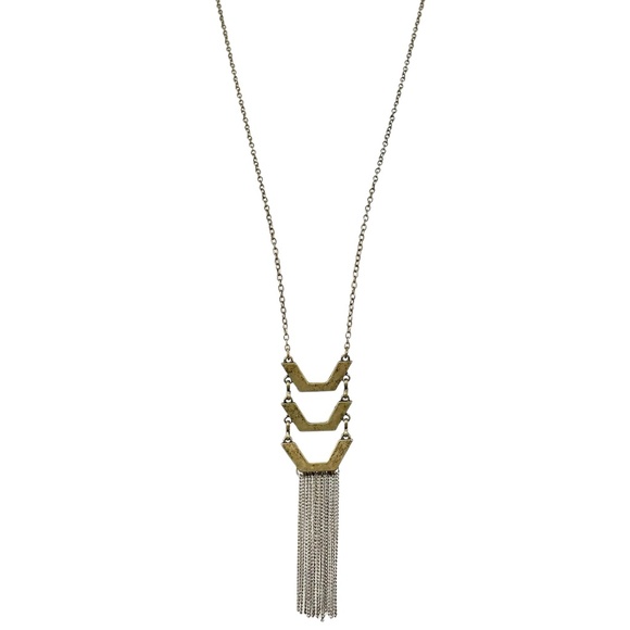 Mixed Metals Long Necklace Chevron Chain Pendant 29.5" - 32.5" - Picture 1 of 8